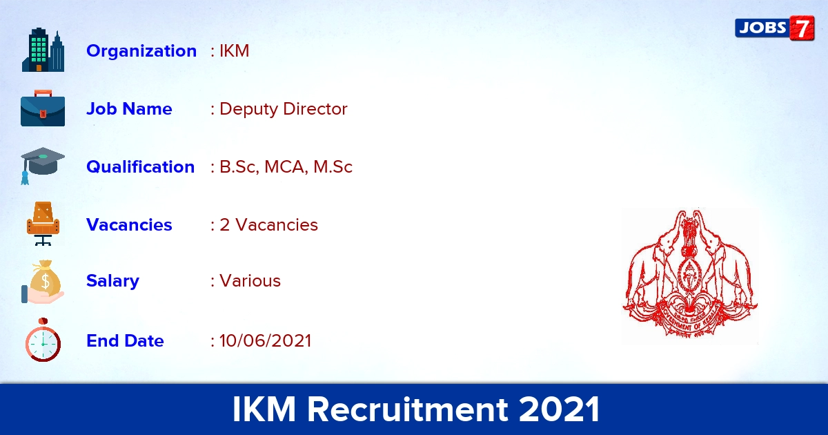 IKM Recruitment 2021 - Apply Offline for Deputy Director Jobs