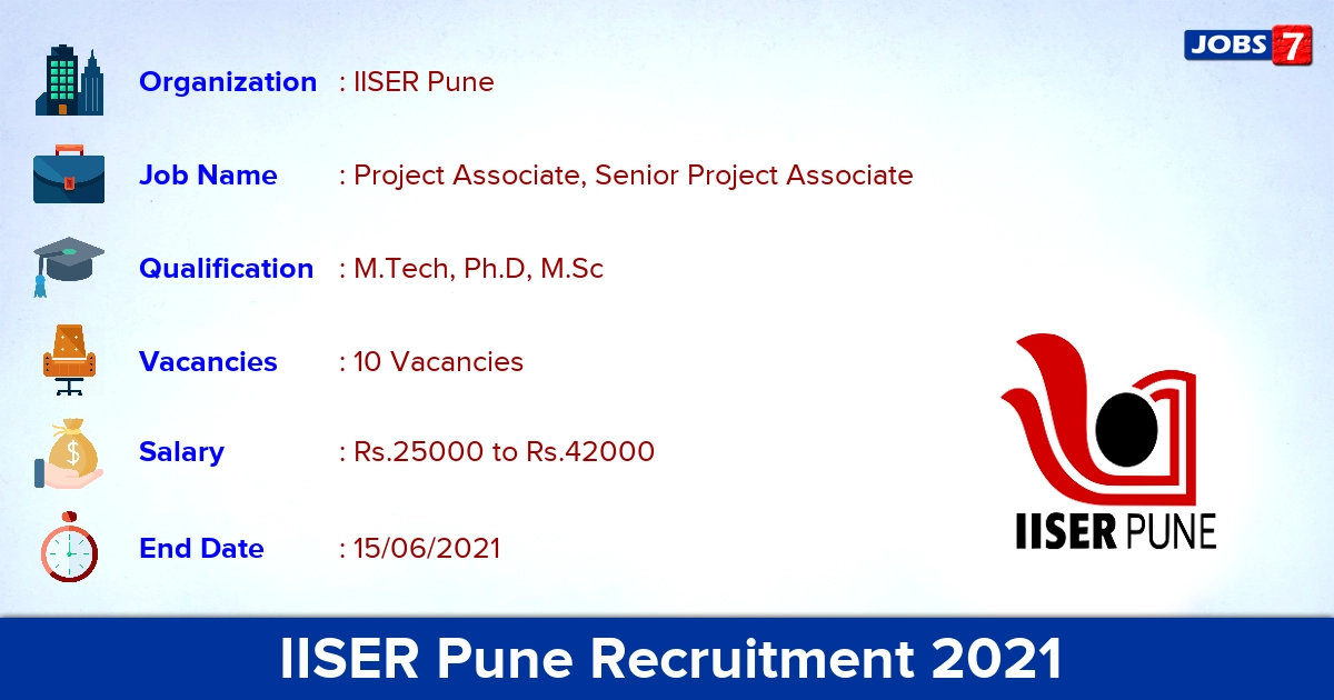 IISER Pune Recruitment 2021 - Apply Online for 10 Senior Project Associate Vacancies