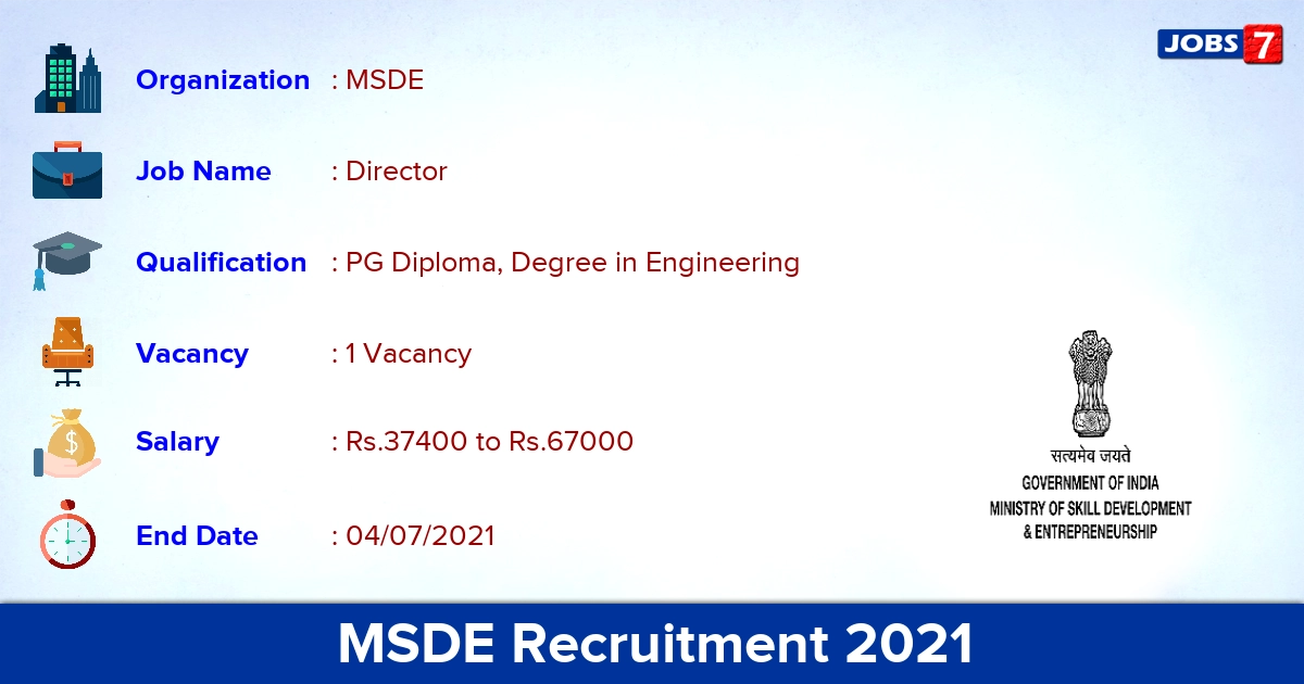 MSDE Recruitment 2021 - Apply Online for Director Jobs