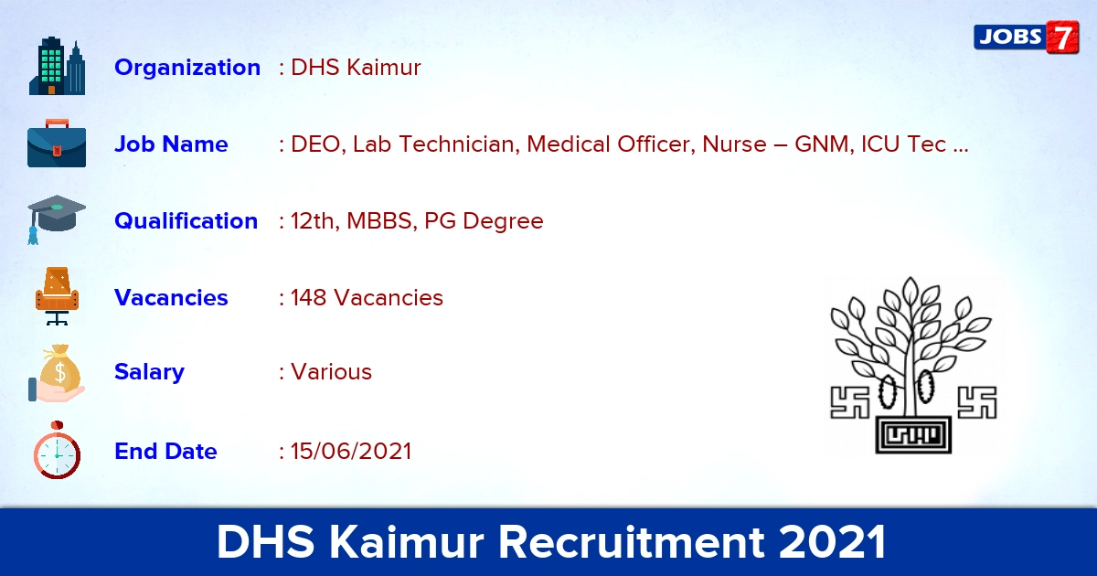 DHS Kaimur Recruitment 2021 - Apply Offline for 148 DEO, Medical Officer Vacancies