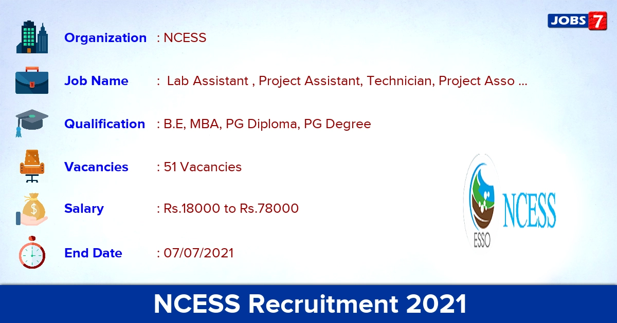 NCESS Recruitment 2021 - Apply Online for 51 Technical Assistant Vacancies