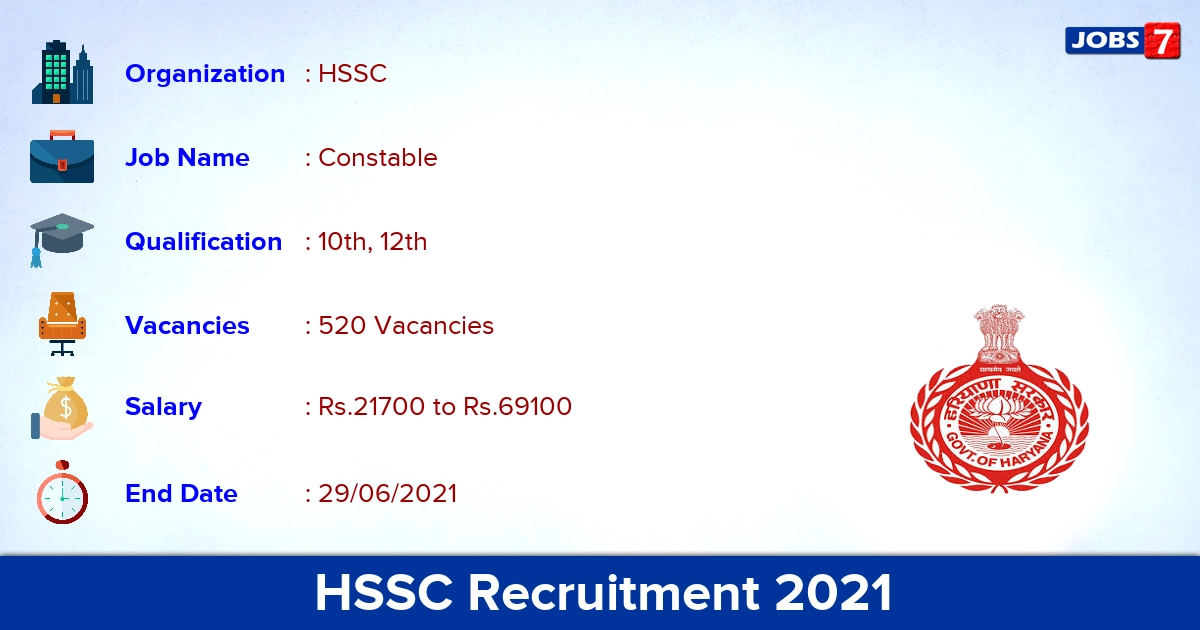 HSSC Recruitment 2021 - Apply Online for 520 Constable Vacancies