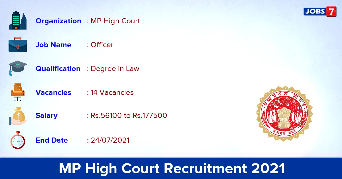 MP High Court Recruitment 2021 - Apply Online for 14 District Legal Aid Officer Vacancies