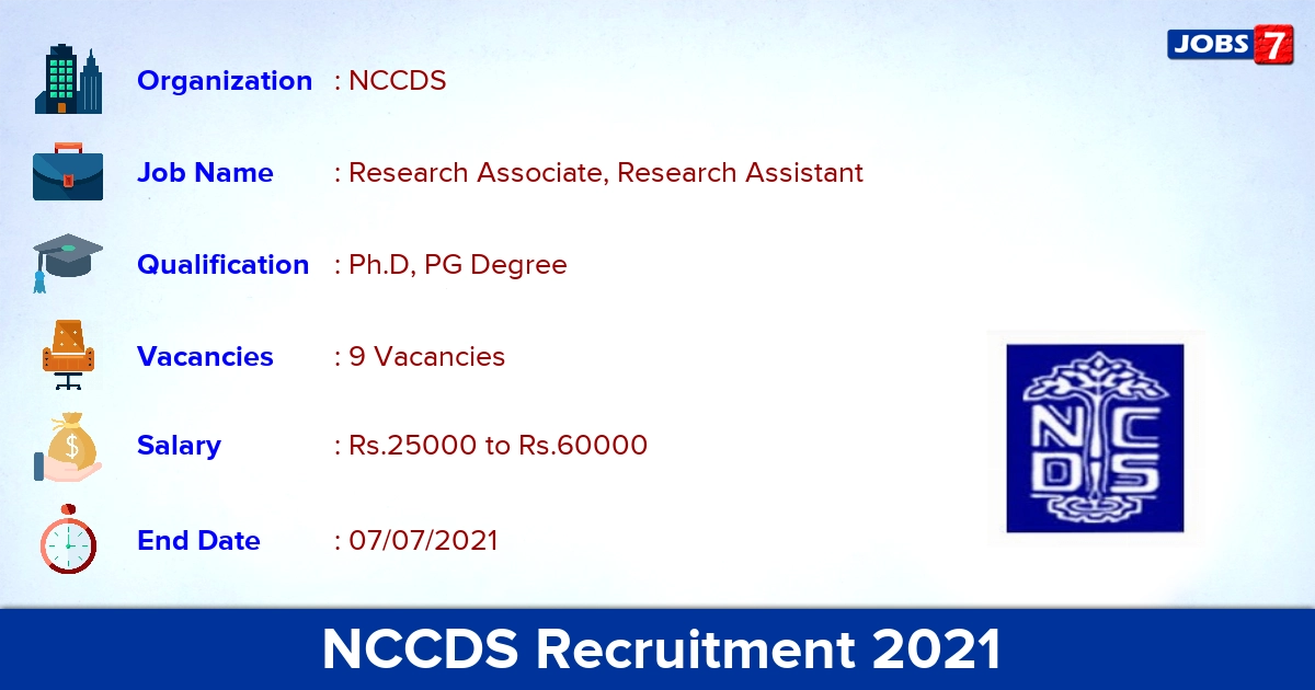 NCCDS Recruitment 2021 - Apply Online for Research Associate Jobs