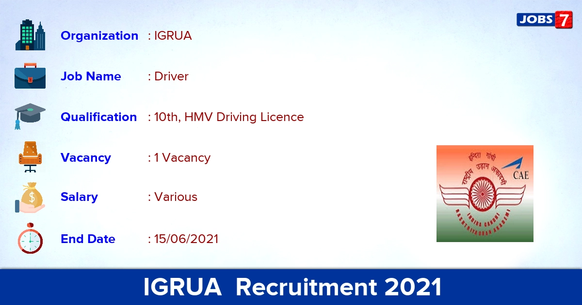IGRUA  Recruitment 2021 - Apply Online for Driver Jobs