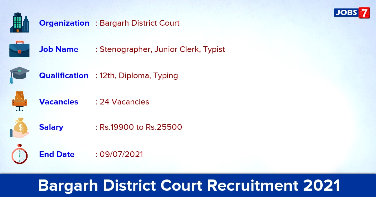 Bargarh District Court Recruitment 2021 - Apply Offline for 24 Stenographer, Typist Vacancies