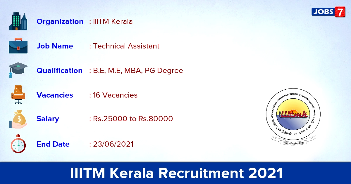 IIITM Kerala Recruitment 2021 - Apply Online for 16 Technical Assistant Vacancies IIITM Kerala Recruitment 2021 - Apply Online for 16 Technical Assistant Vacancies