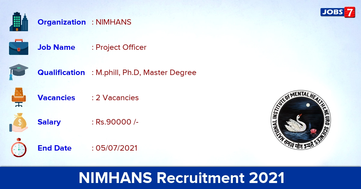 NIMHANS Recruitment 2021 - Apply Online for Project Officer Jobs NIMHANS Recruitment 2021 - Apply Online for Project Officer Jobs