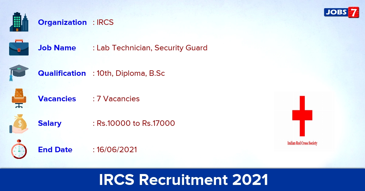 IRCS Recruitment 2021 - Apply Offline for Lab Technician Jobs