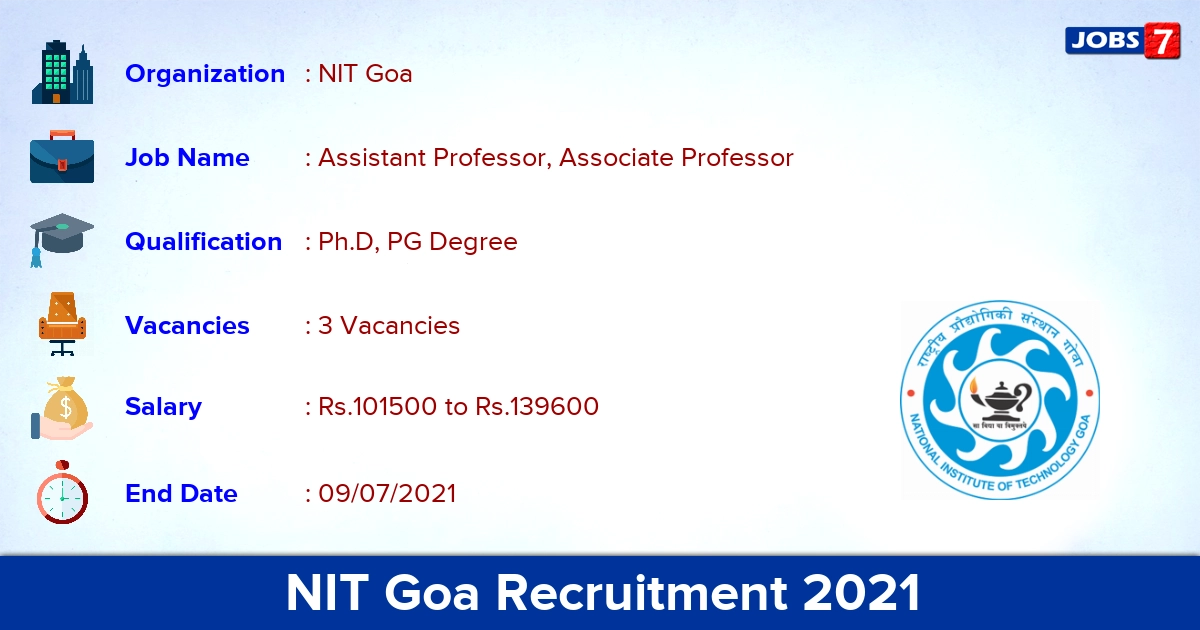 NIT Goa Recruitment 2021 - Apply Online for Assistant Professor Jobs