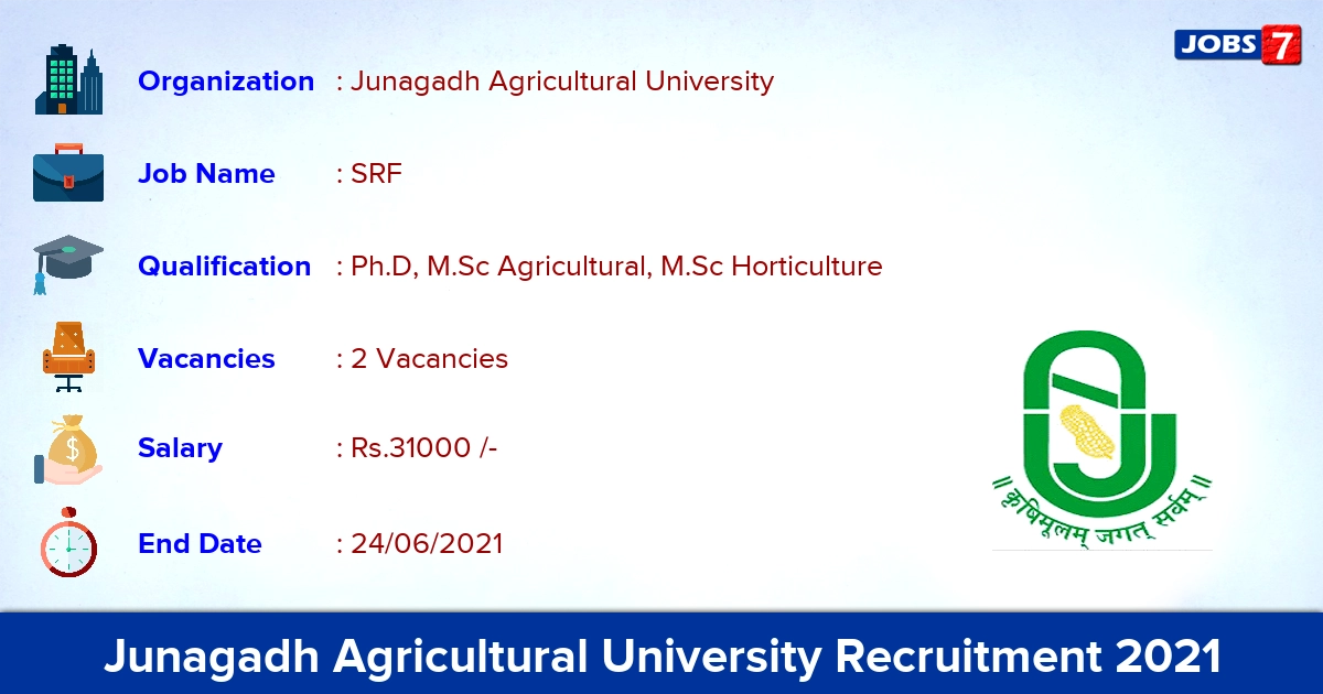 Junagadh Agricultural University Recruitment 2021 - Apply Offline for SRF Jobs