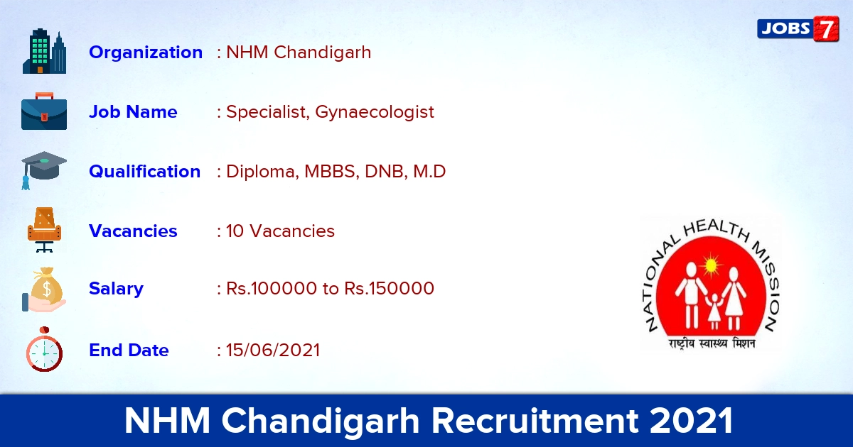 NHM Chandigarh Recruitment 2021 - Apply Offline for 10 Specialist, Gynaecologist Vacancies