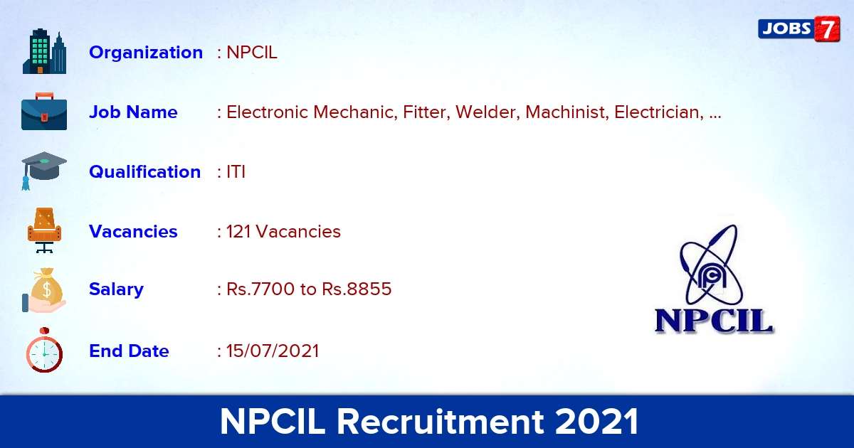 NPCIL Recruitment 2021 - Apply Offline for 121 Fitter, Welder Vacancies