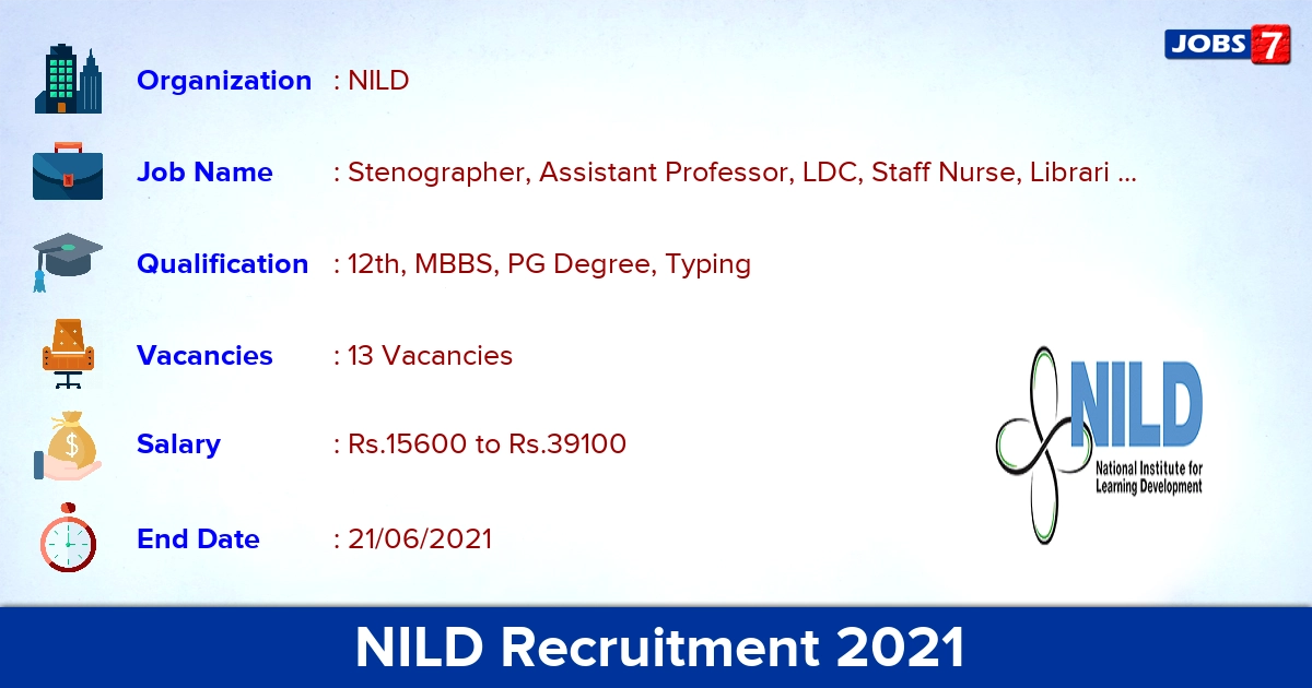 NILD Recruitment 2021 - Apply Offline for 13 Stenographer Vacancies