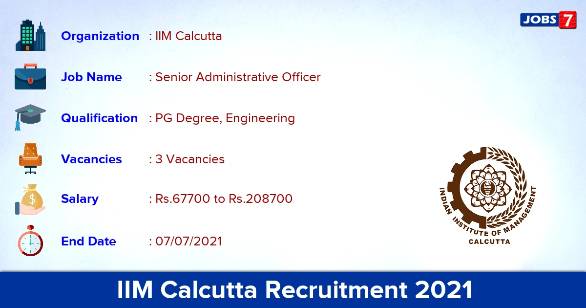 IIM Calcutta Recruitment 2021 - Apply Offline for Senior Administrative Officer Jobs