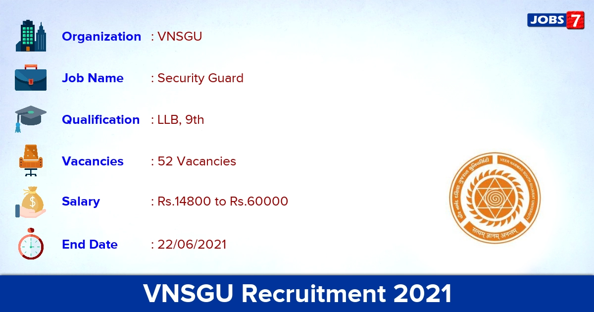 VNSGU Recruitment 2021 - Apply Online for 52 Security Guard Vacancies