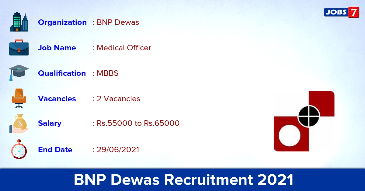 BNP Dewas Recruitment 2021 - Apply Offline for Medical Officer Jobs