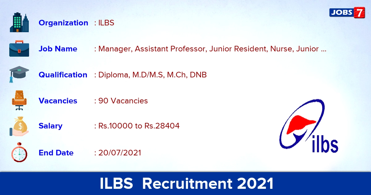 ILBS  Recruitment 2021 - Apply Online for 90 Nurse, Senior Resident Vacancies