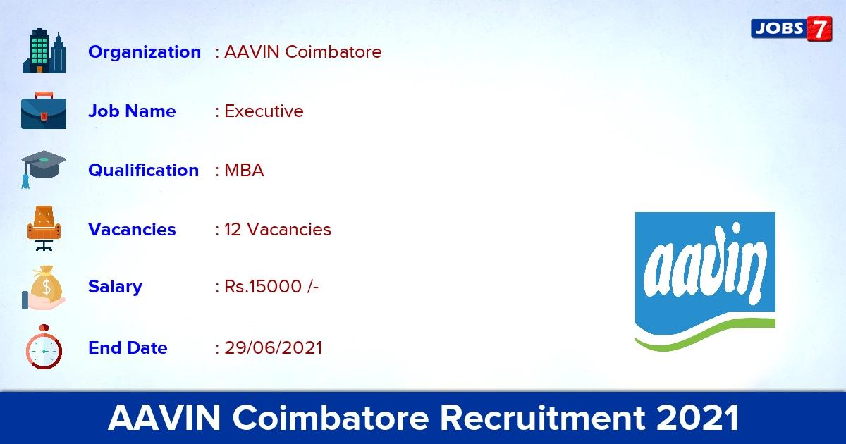 AAVIN Coimbatore Recruitment 2021 - Apply Offline for 12 Marketing Executive Vacancies