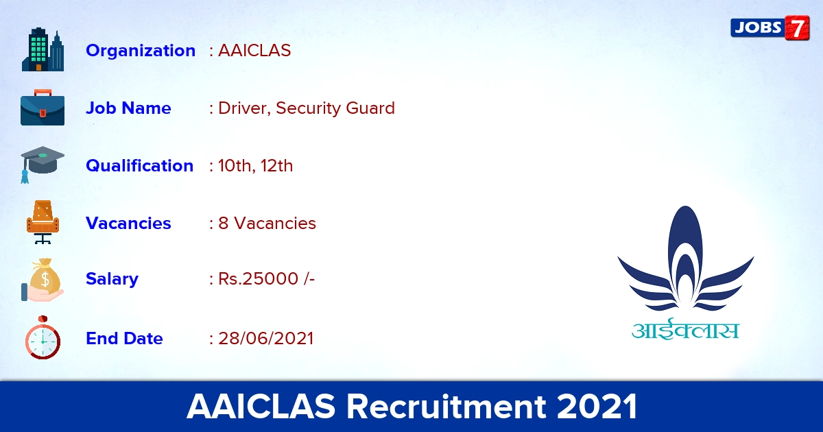 AAICLAS Recruitment 2021 - Apply Offline for Driver, Security Guard Jobs