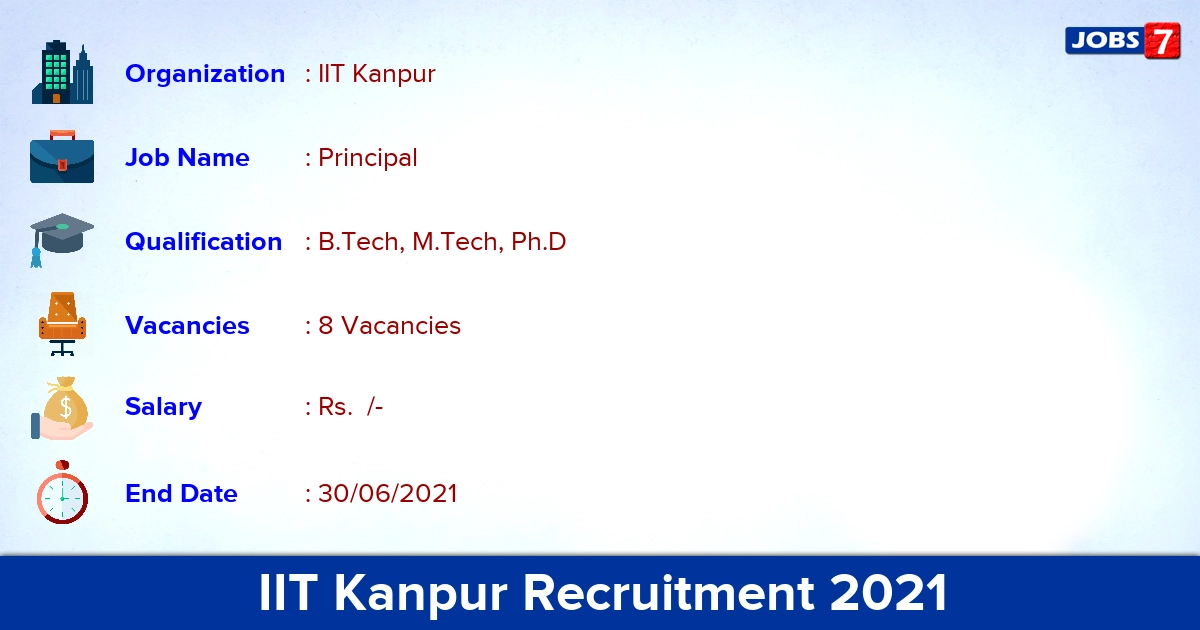 IIT Kanpur Recruitment 2021 - Apply Online for Principal Jobs