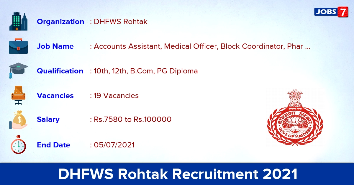 DHFWS Rohtak Recruitment 2021 - Apply Offline for 19 Medical Officer, Pharmacist Vacancies