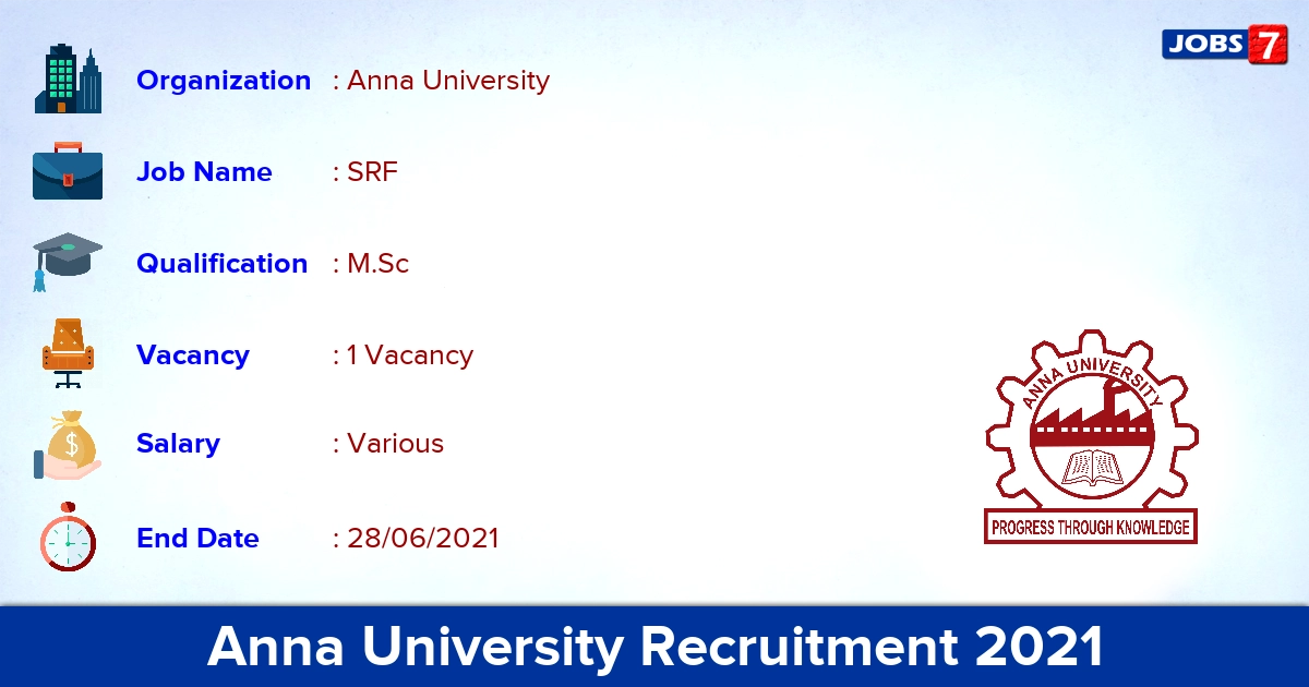 Anna University Recruitment 2021 - Apply Online for SRF Jobs