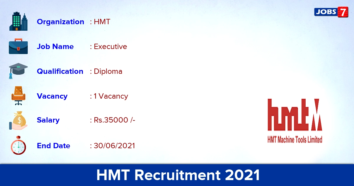HMT Recruitment 2021 - Apply Offline for Executive Associate Jobs