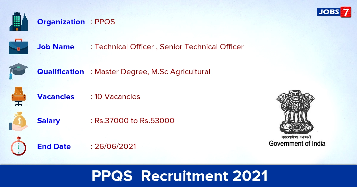PPQS Recruitment 2021 - Apply Online for 10 Technical Officer Vacancies