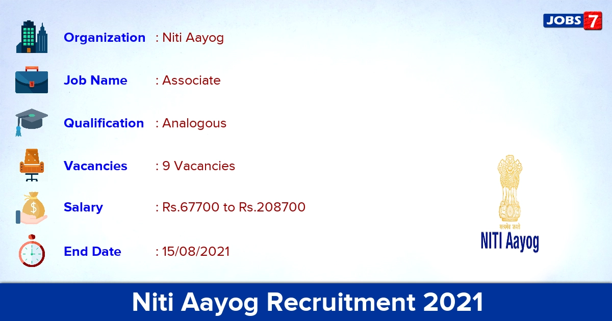 Niti Aayog Recruitment 2021 - Apply Online for Associate Jobs