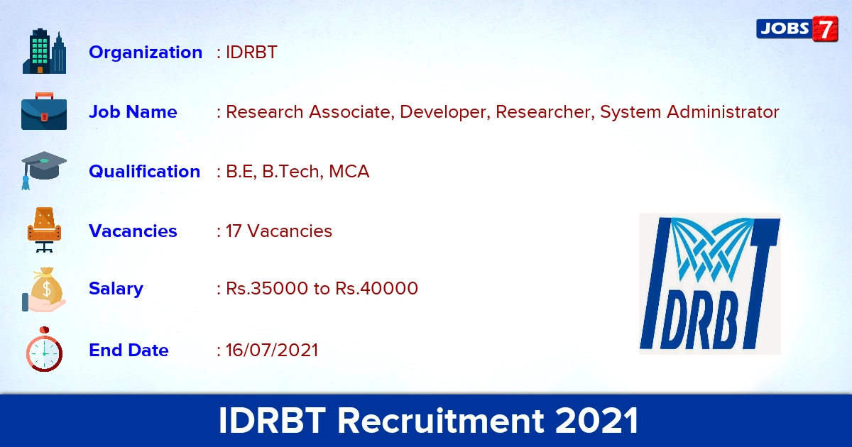 IDRBT Recruitment 2021 - Apply Online for 17 System Administrator Vacancies