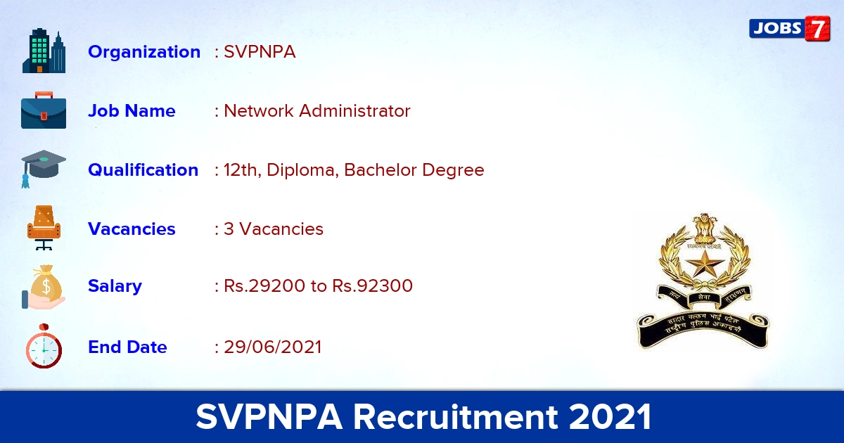 SVPNPA Recruitment 2021 - Apply Offline for Network Administrator Jobs