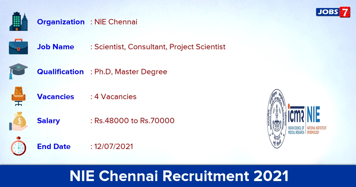 NIE Chennai Recruitment 2021 - Apply Online for Project Scientist Jobs