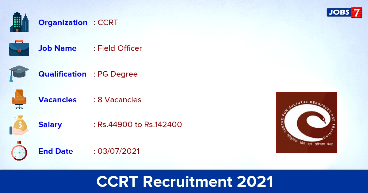 CCRT Recruitment 2021 - Apply Offline for Field Officer Jobs