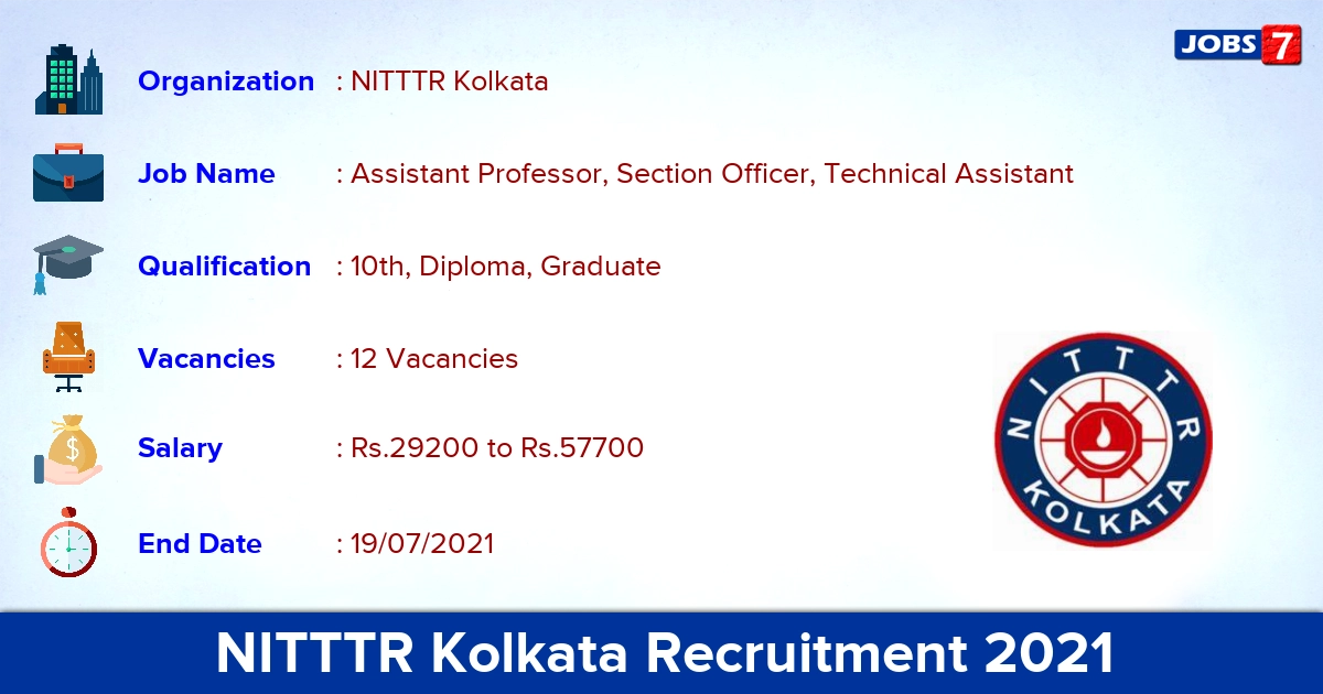 NITTTR Kolkata Recruitment 2021 - Apply Online for 12 Technical Assistant Vacancies