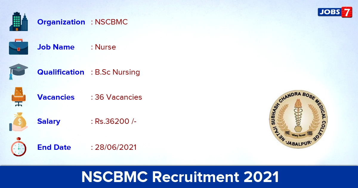 NSCBMC Recruitment 2021 - Apply Offline for 36 Nursing Sister Vacancies
