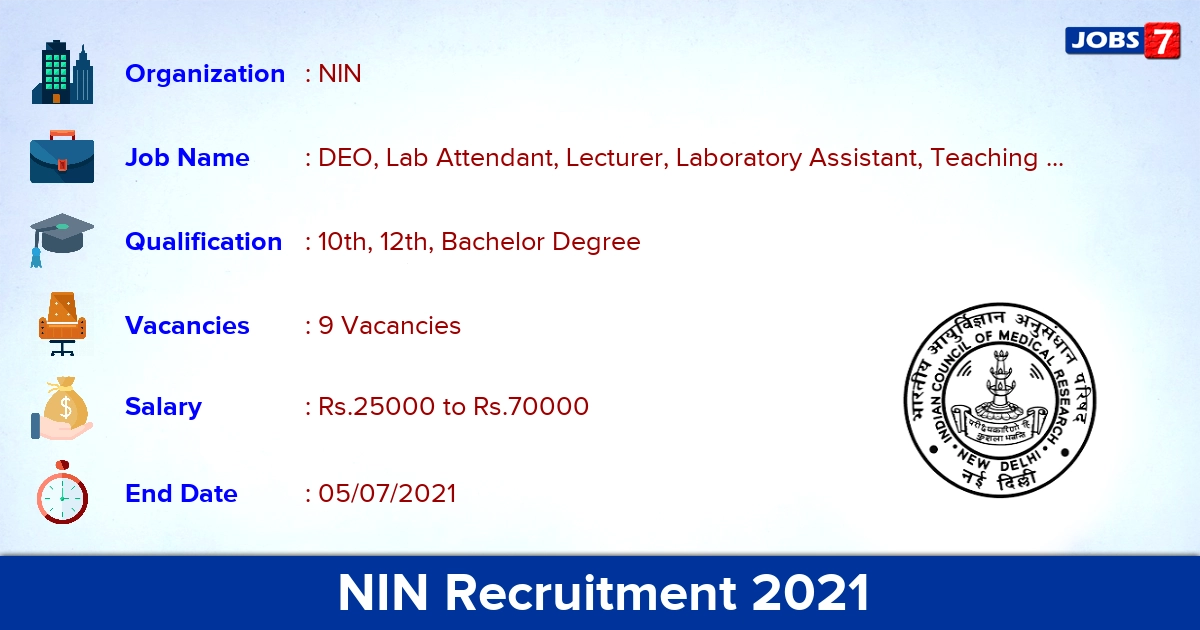 NIN Recruitment 2021 - Apply Online for DEO, Lab Attendant Jobs