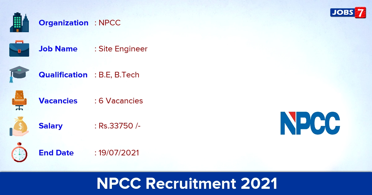 NPCC Recruitment 2021 - Apply Offline for Site Engineer Jobs