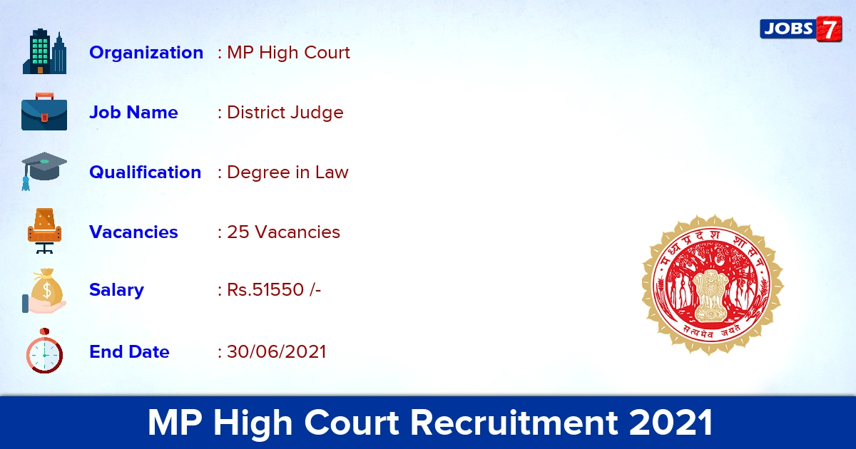 MP High Court Recruitment 2021 - Apply Online for 25 District Judge Vacancies