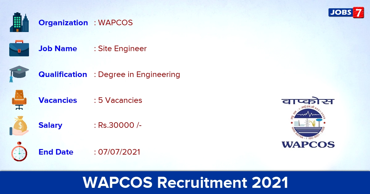 WAPCOS Recruitment 2021 - Apply Online for Site Engineer Jobs