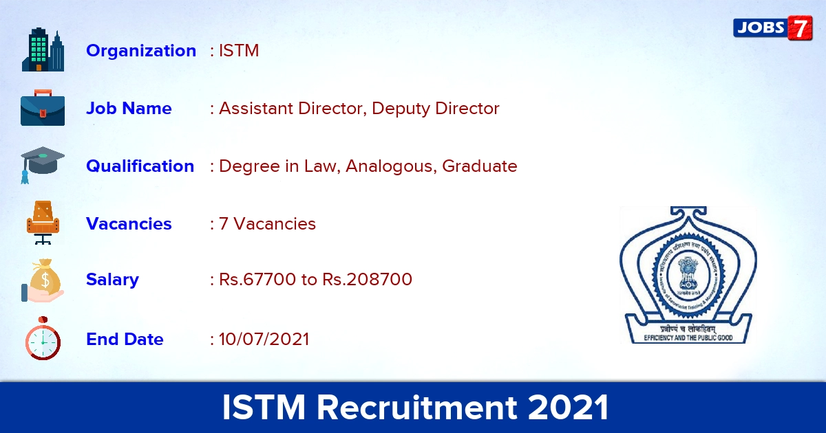 ISTM Recruitment 2021 - Apply Offline for Deputy Director Jobs