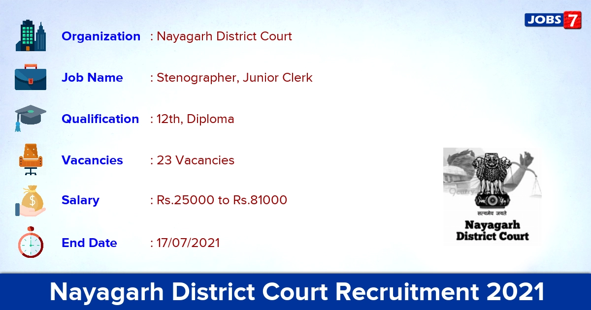 Nayagarh District Court Recruitment 2021 - Apply Offline for 23 Stenographer, Junior Clerk Vacancies