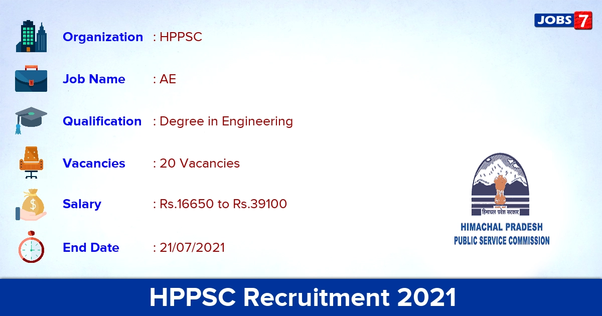 HPPSC Recruitment 2021 - Apply Online for 20 AE Vacancies HPPSC Recruitment 2021 - Apply Online for 20 AE Vacancies
