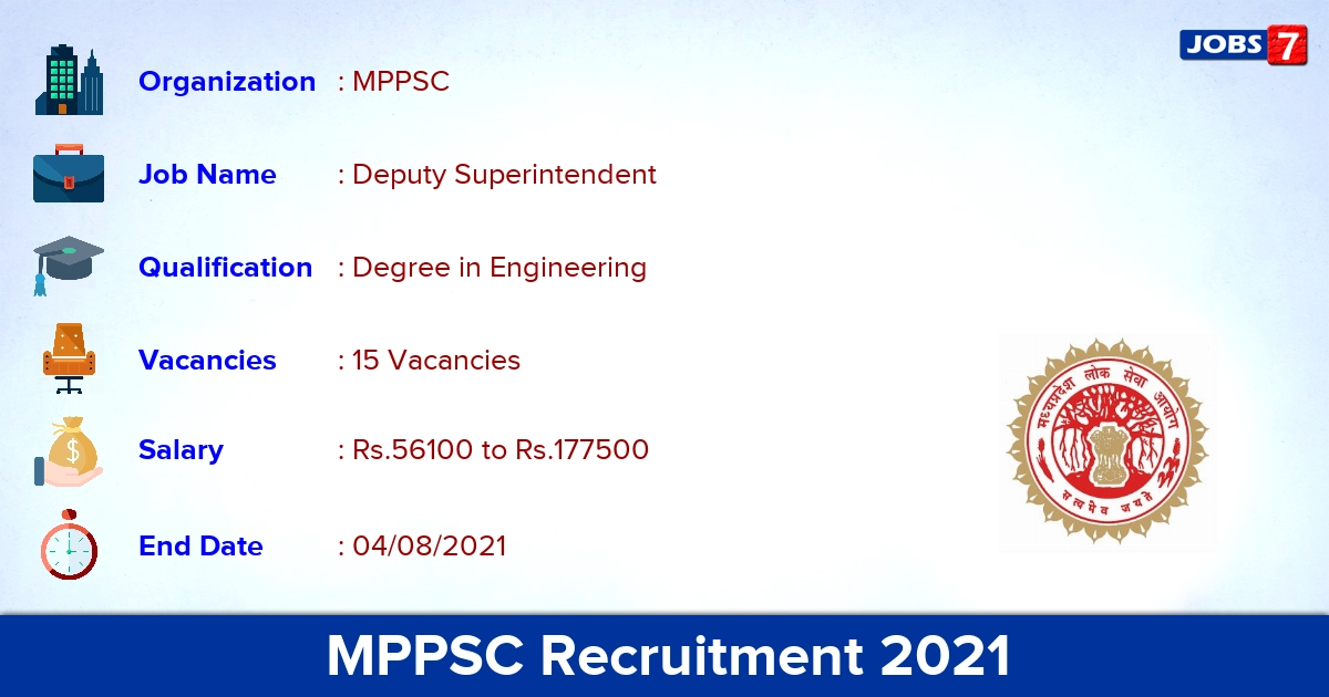 MPPSC Recruitment 2021 - Apply Online for 15 Deputy Superintendent Vacancies