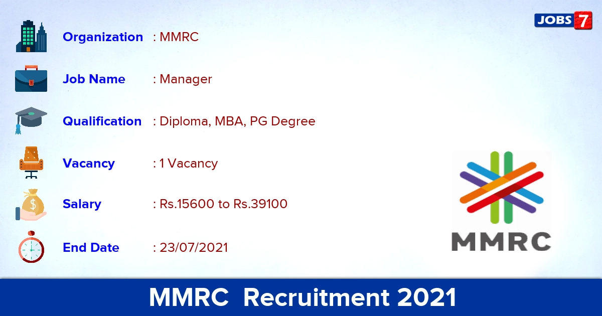 MMRC  Recruitment 2021 - Apply Online for Manager Jobs