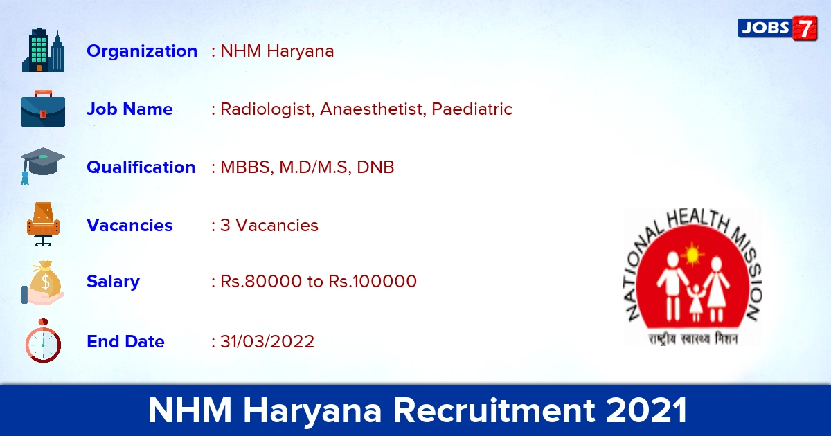 NHM Haryana Recruitment 2021 - Apply Offline for Radiologist Jobs