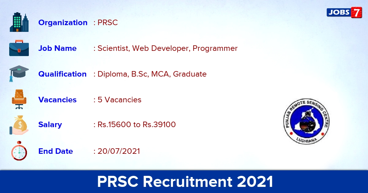 PRSC Recruitment 2021 - Apply Offline for Scientist, Web Developer Jobs