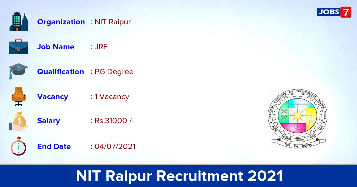 NIT Raipur Recruitment 2021 - Apply Online for JRF Jobs