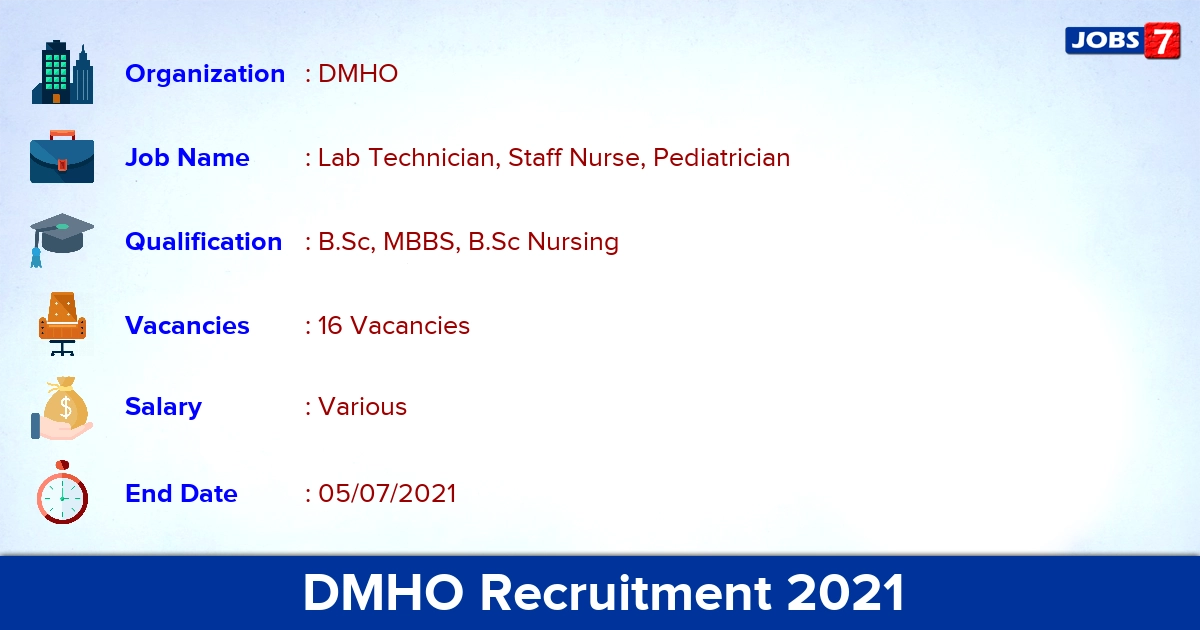 DMHO Recruitment 2021 - Apply Offline for 16 Lab Technician  vacancies