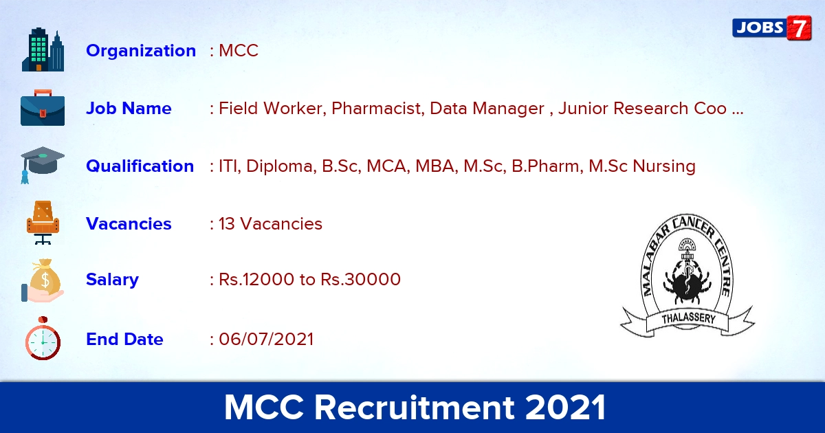 MCC Recruitment 2021 - Apply Online for 13 Field Worker vacancies